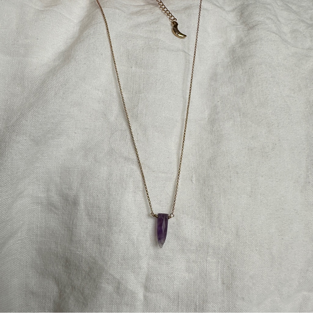 Elegant Purple Amethyst Pendant Necklace 14k Gold Plated 20$